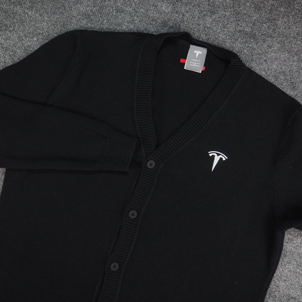 Tesla Cardigan Mens Large Sweater Black Solid Embroidered Techwear Corporate